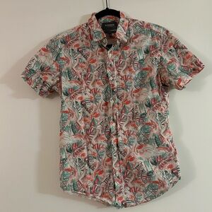 Bonobos Amalfi Premium Short Sleeve Shirt: Pink Painterly Flamingo and Slim